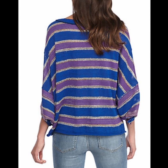 Free People Love Me Too Dolman Blue/Purple Striped Sweater Size S/P - Picture 2 of 9